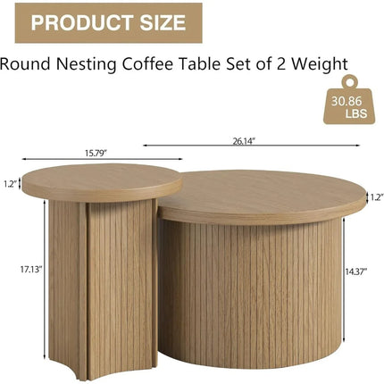FurnitureZ l  Farmhouse Style Round Wood Coffee Table Set for Living Room