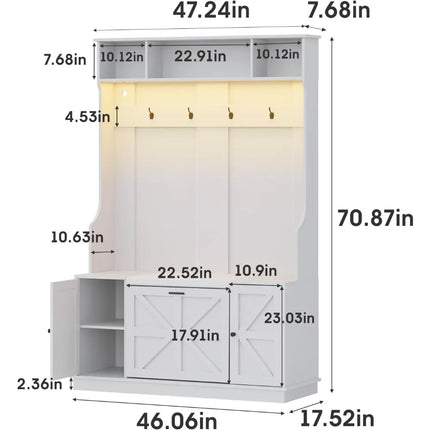 FurnitureZ l  Hall Tree with Bench, Shoe Storage, Coat Rack for Entryway