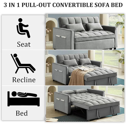 FurnitureZ l  55" 3 in 1 Pull Out Convertible Sofa Bed for Bedroom