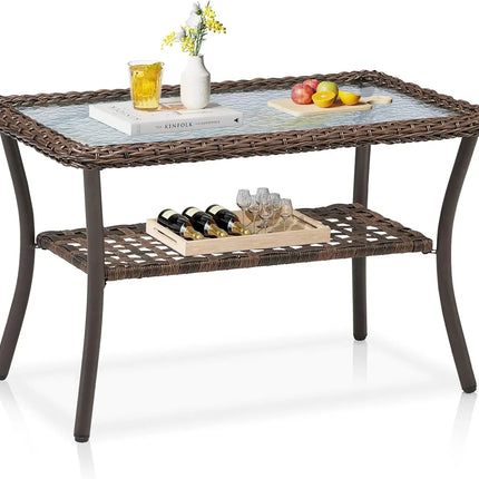 FurnitureZ l  Outdoor Patio Couch Wicker Sofa with Rattan Side Table