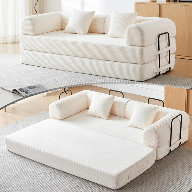 FurnitureZ l  Corduroy Sleeper Sofa Bed with Fixed Frame for Bedroom