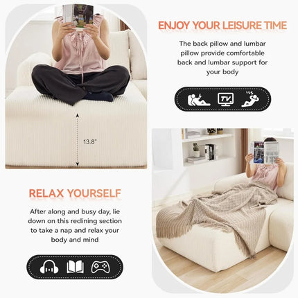 FurnitureZ l  Modular Sectional Deep Seat Sofa with Chaise Lounge for Living Room