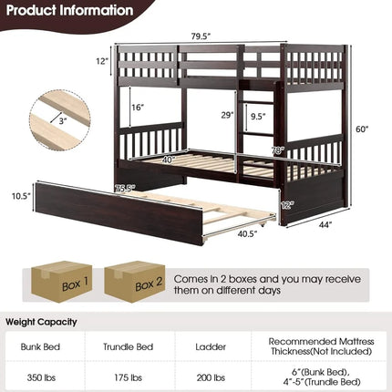 FurnitureZ l  Over Twin Bunk Bed with Trundle for Bedroom, Kids