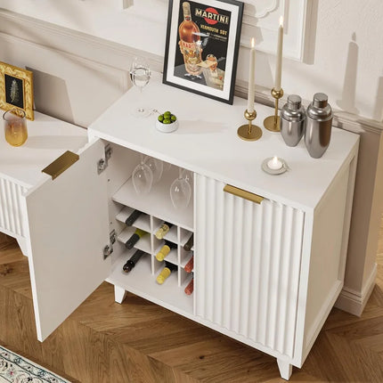 FurnitureZ l  Fluted Coffee Bar Cabinet with Storage for Dining Room