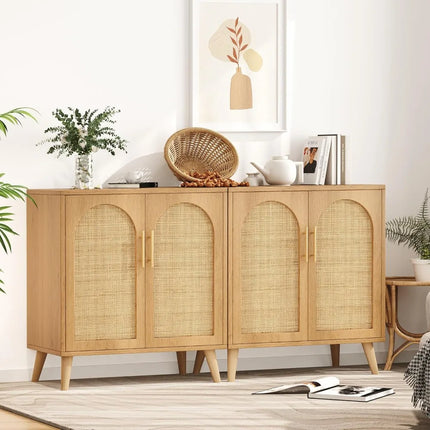 FurnitureZ l  Pair of Rattan Storage Cabinets for Living Room, Dining Room