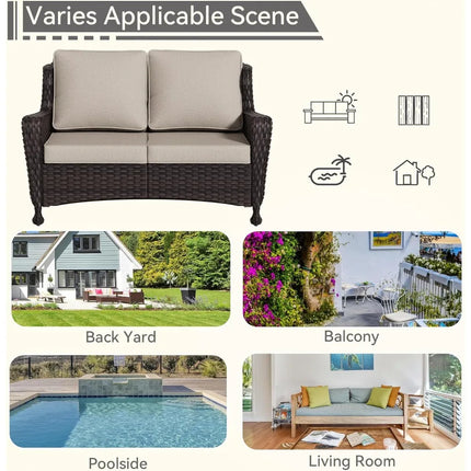 FurnitureZ l  Outdoor Wicker Loveseat with Cushioned Seats