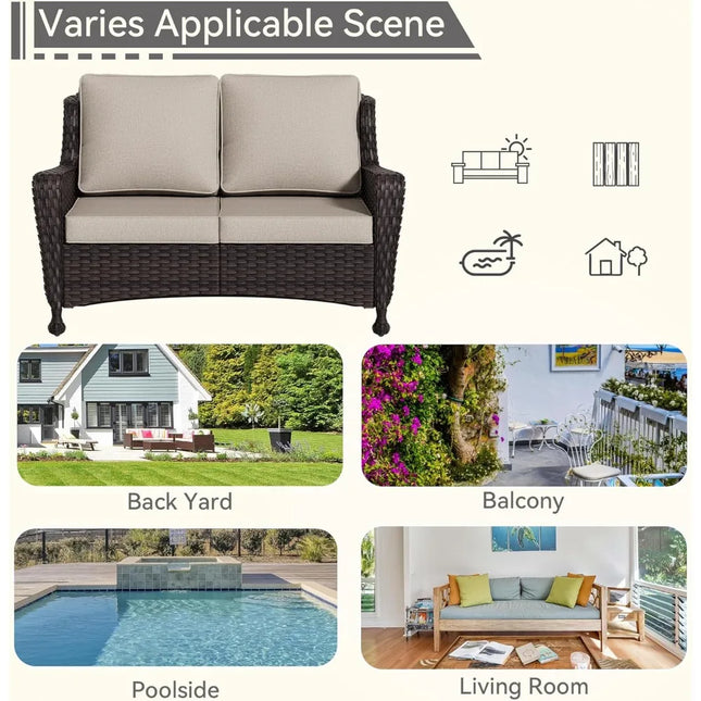 FurnitureZ l  Outdoor Wicker Loveseat with Cushioned Seats