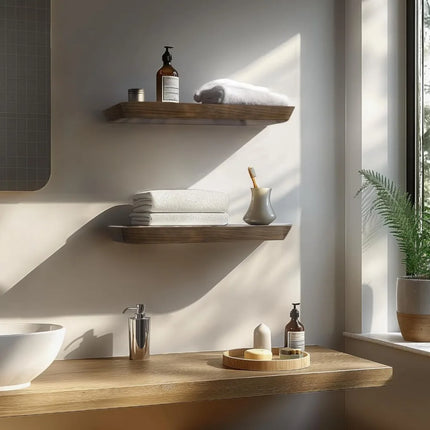 FurnitureZ l  Pair of 24" Premium Wood Wall-Mounted Floating Shelves for Living Room, Home Office, Bathroom