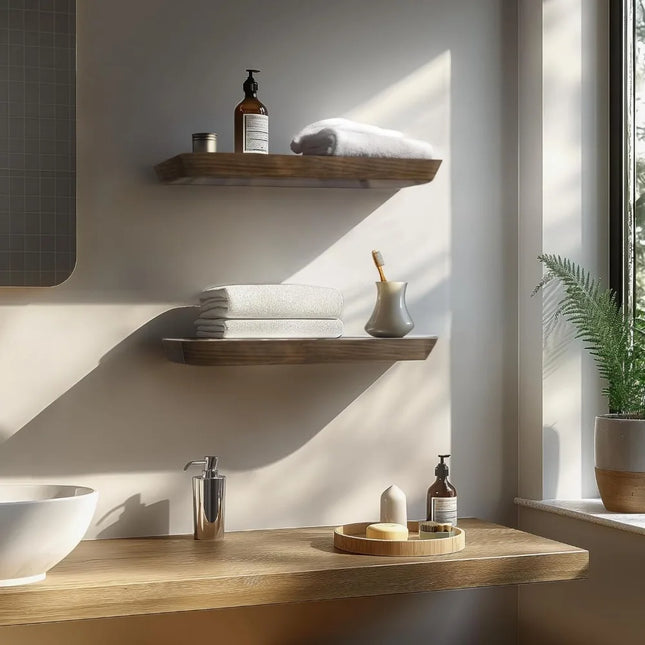 FurnitureZ l  Pair of 24" Premium Wood Wall-Mounted Floating Shelves for Living Room, Home Office, Bathroom