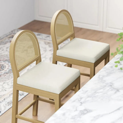 FurnitureZ l  Upholstered Rattan Bar Stools Set of 2 for Dining Room