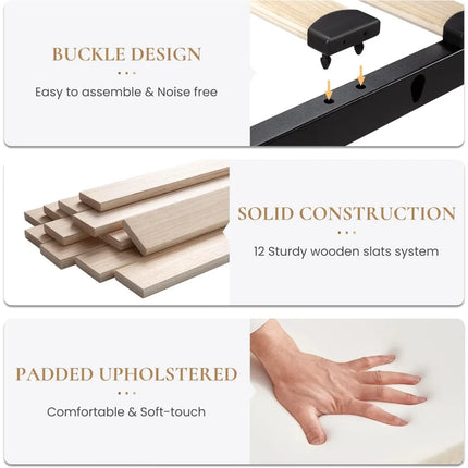 FurnitureZ l  Queen Size Upholstered Platform Bed Frame for Bedroom