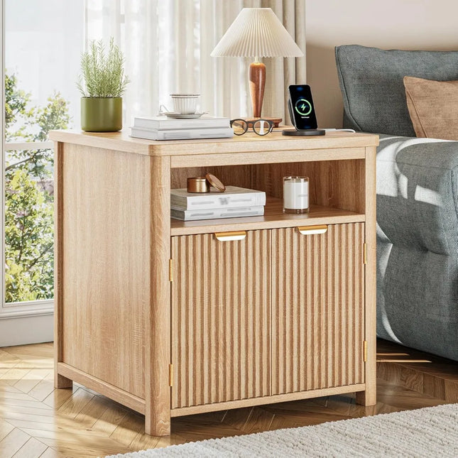 FurnitureZ l  Nightstand with Charging Station for Bedroom