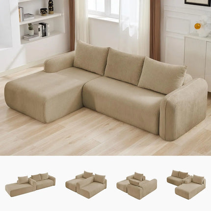FurnitureZ l  Modular Sectional Deep Seat Sofa with Chaise Lounge for Living Room