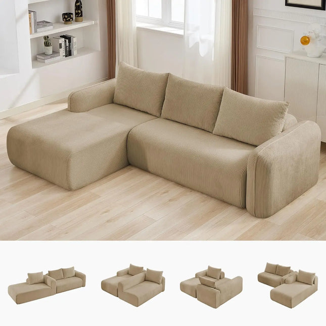 FurnitureZ l  Modular Sectional Deep Seat Sofa with Chaise Lounge for Living Room