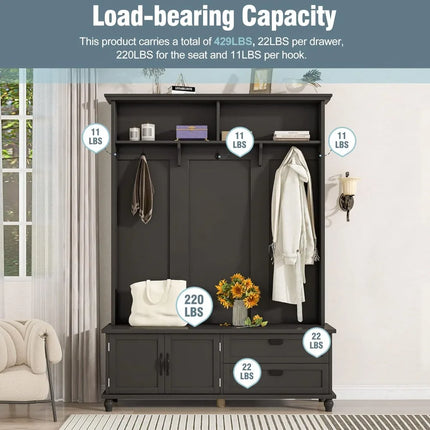 FurnitureZ l  63.39" Modern Hall Tree Storage Cabinet for Entryway