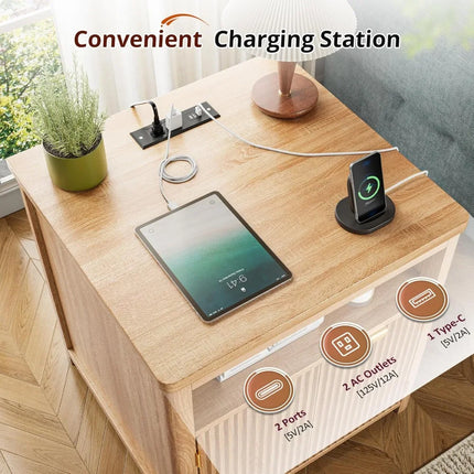 FurnitureZ l  Nightstand with Charging Station for Bedroom