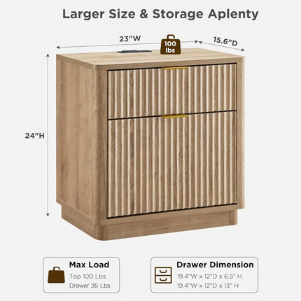 FurnitureZ l  23" Fluted Nightstand Table for Living Room, Bedroom