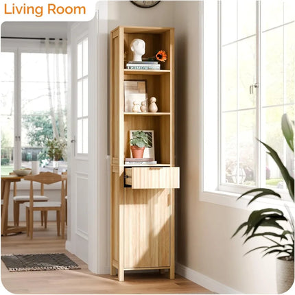 FurnitureZ l  Narrow Fluted Floor Skinny Storage Cabinet for Bathroom