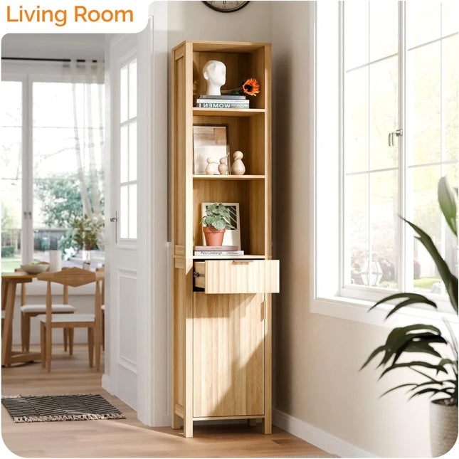 FurnitureZ l  Narrow Fluted Floor Skinny Storage Cabinet for Bathroom