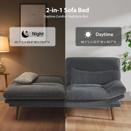 FurnitureZ l  66" Convertible Futon Sofa Bed for Living Room