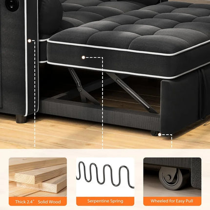 FurnitureZ l  3 in 1 Convertible Sleeper Sofa Bed for Bedroom