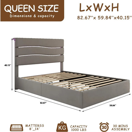 FurnitureZ l  Fabric-Covered Queen Bed Frame for Bedroom, Children
