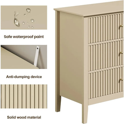 FurnitureZ l  Beige Modern Fluted 6-Drawer Dresser for Living Room, Bedroom