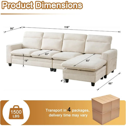 FurnitureZ l  118" Chenille Modern L Shape Sofa for Living Room