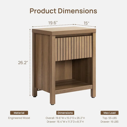 FurnitureZ l  Fluted Nightstands Table in Farmhouse Style for Living Room, Bedroom