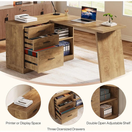 FurnitureZ l  55" L Shaped Computer Desk for Home Office