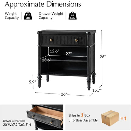 FurnitureZ l  Traditional Fluted Nightstand Table for Living Room, Bedroom