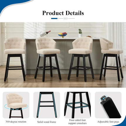 FurnitureZ l  29" Upholstered 360° Swivel Barstools Linen Fabric for Dining Room