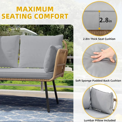 FurnitureZ l  All-Weather Wicker Loveseat with Cushions and Lumbar Pillows for Outdoor