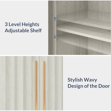 FurnitureZ l  Modern 64" Fluted Door Sideboard Buffet Cabinet for Living Room, Dining Room