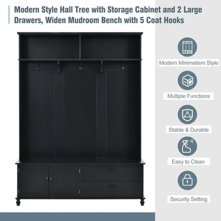 FurnitureZ l  63.39" Modern Hall Tree Storage Cabinet for Entryway