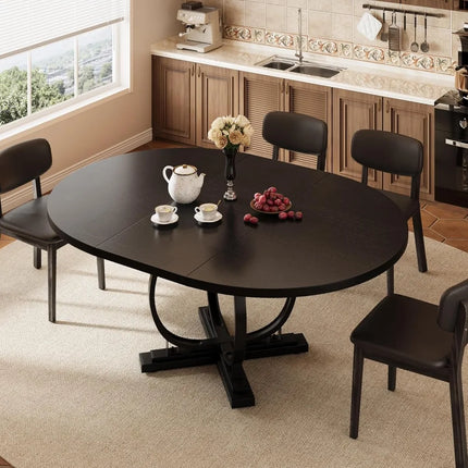 FurnitureZ l 59" Extendable Round Dining Table for Dining Room