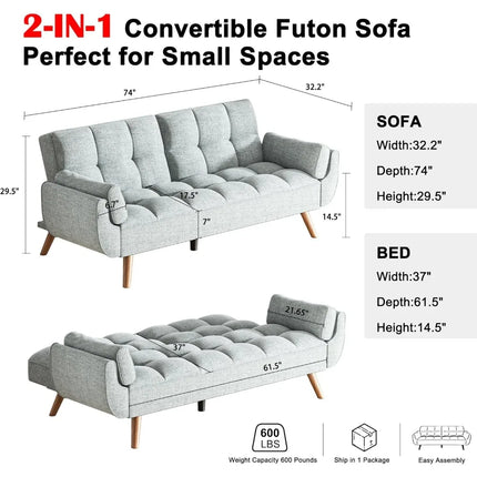 FurnitureZ l  2-in-1Modern Comfy Loveseat Convertible Sofa Bed for Living Room