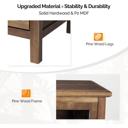 FurnitureZ l  Rustic Glass Door Storage Cabinet for Living Room, Dining Room