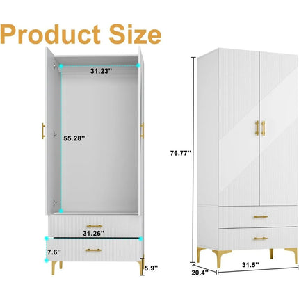 FurnitureZ l  White Twill Wood Wardrobe for Bedroom