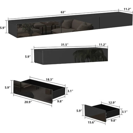 FurnitureZ l  Modern Wall-Mounted TV Stand for Living Room, Bedroom