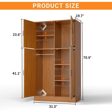 FurnitureZ l  71" Farmhouse-Style Freestanding Wardrobe Closet for Bedroom