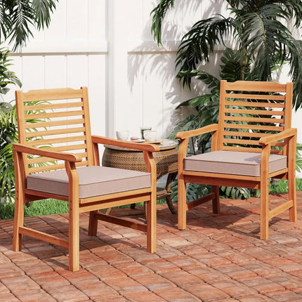 FurnitureZ l  2 Pieces Acacia Wood Outdoor Dining Chairs with Cushions for Outdoor