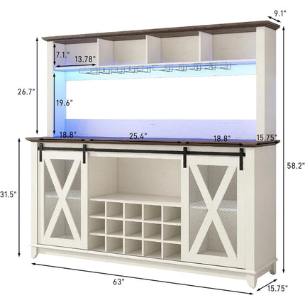 FurnitureZ l  63" Wide 58H Farmhouse Coffee Bar Cabinet for Dining Room