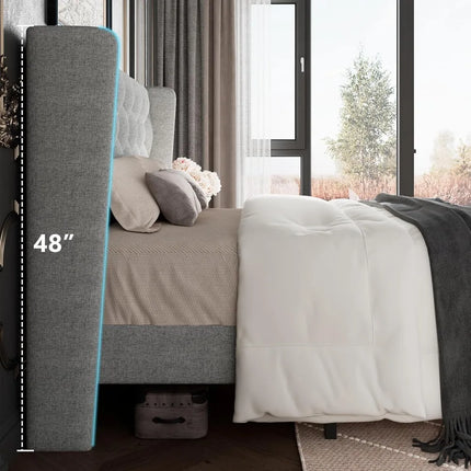 FurnitureZ l  Queen Size Upholstered Button Tufted Headboard Bed Frame for Bedroom