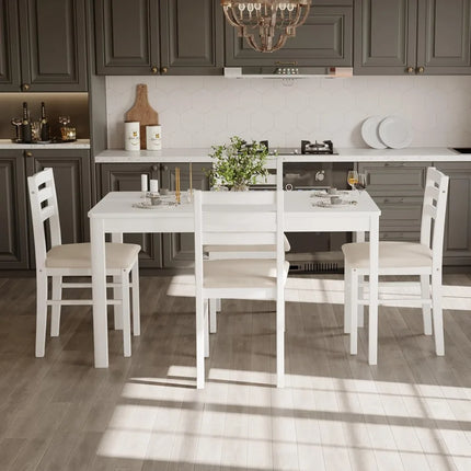 FurnitureZ l  5-Piece Solid Wood Indoor Modern Dining Table Set for 4 for Dining Room