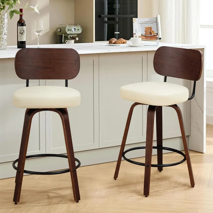 FurnitureZ l  26" Faux PU Leather Counter Height Upholstered Island Barstools for Dining Room