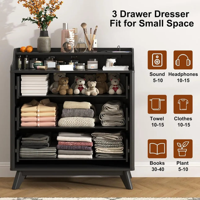 FurnitureZ l  Spacious 3-Drawer Dressers for Bedroom, Dressing Room