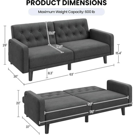 FurnitureZ l  63" Convertible Couch Small Futon Sofa Bed for Living Room