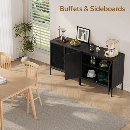 FurnitureZ l  Pair of Black Rattan Farmhouse Sideboard for Living Room, Dining Room