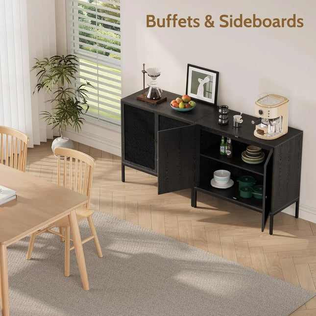 FurnitureZ l  Pair of Black Rattan Farmhouse Sideboard for Living Room, Dining Room